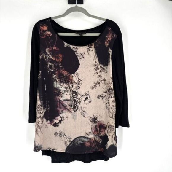 Dark Romantic Goth Feminine LS Floral Top Large Black Purple I Jeans Buffalo - Picture 1 of 10